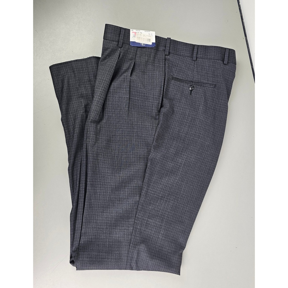 Hart Schaffner Marx HSM Mens 44R Dress Pants Wool Blend Pleated Gray Check NEW